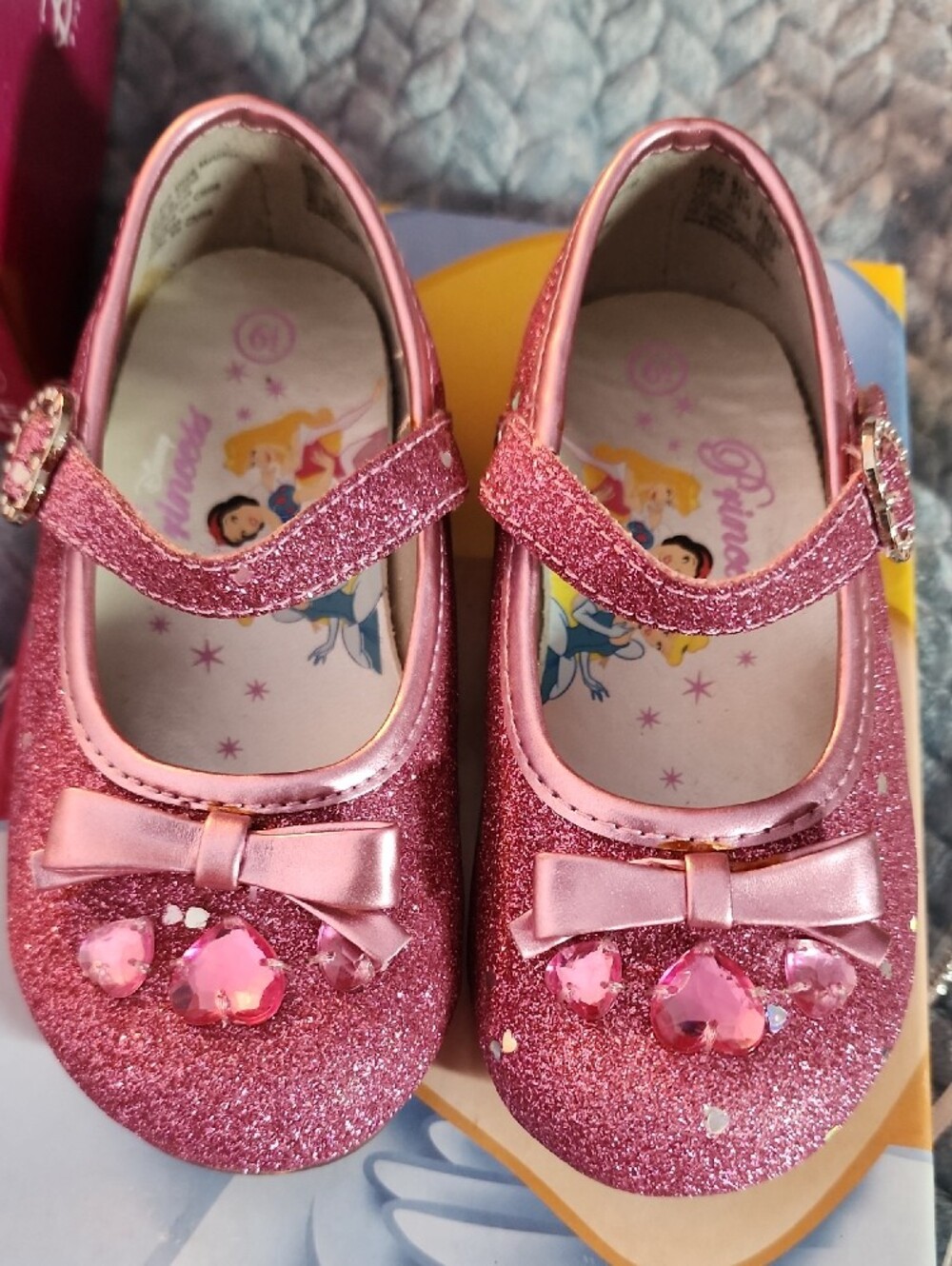 Disney Pink Glitter Mary Jane Dress Shoes with Bow & Wand Sz 6.5